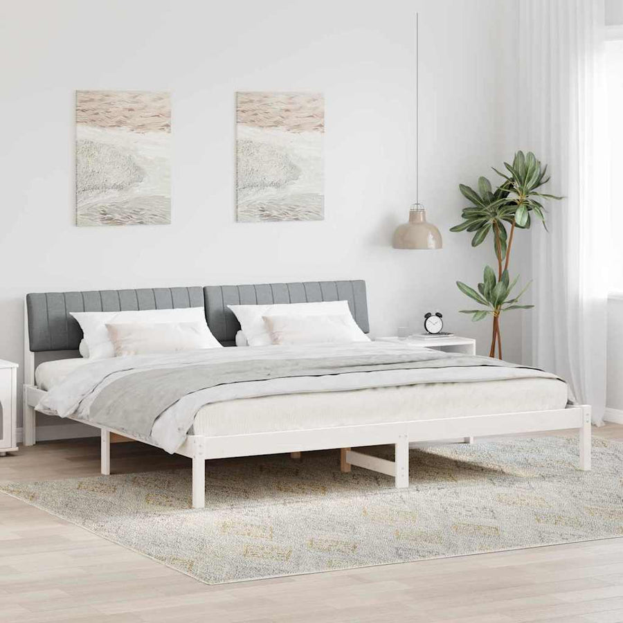 Bedframe Wit en lichtgrijs 200 x 200 cm Massief grenenhout