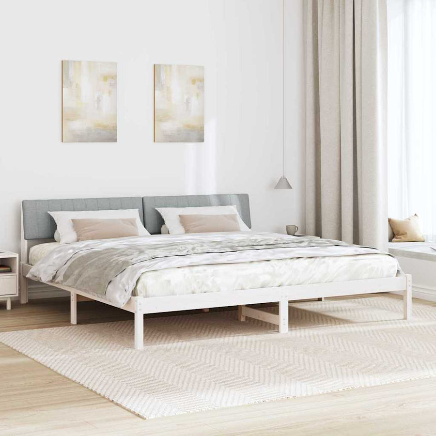 Bedframe Wit en lichtgrijs 200 x 200 cm Massief grenenhout