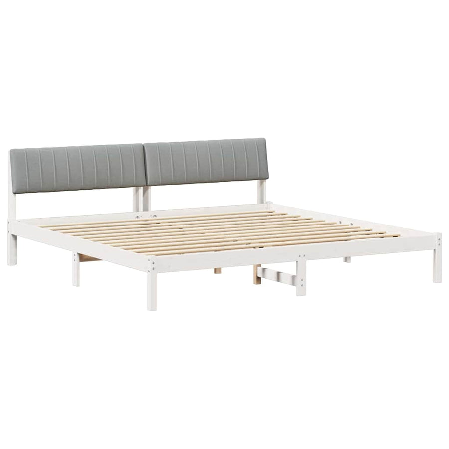 Bedframe Wit en lichtgrijs 200 x 200 cm Massief grenenhout