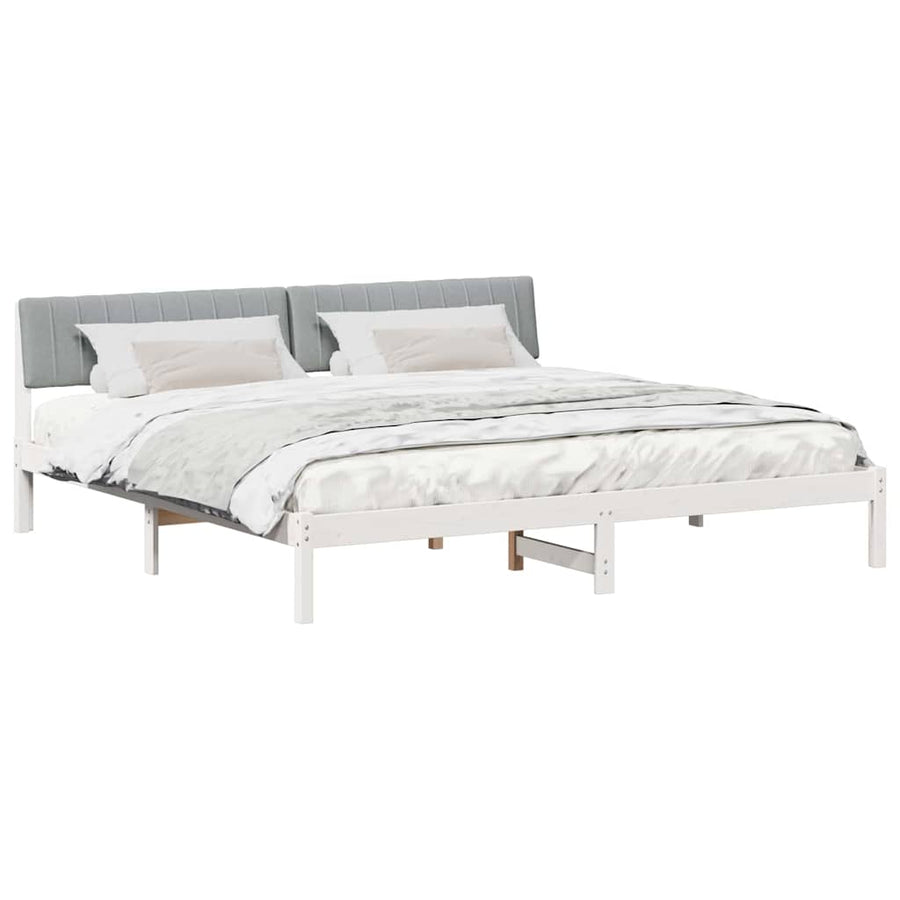Bedframe Wit en lichtgrijs 200 x 200 cm Massief grenenhout