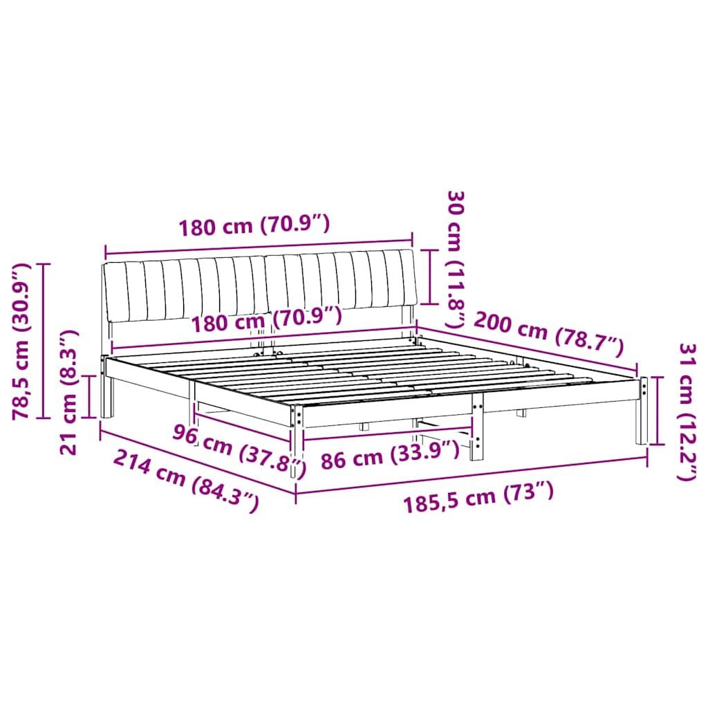 Bedframe Bruin en zwart 180 x 200 cm Massief grenenhout