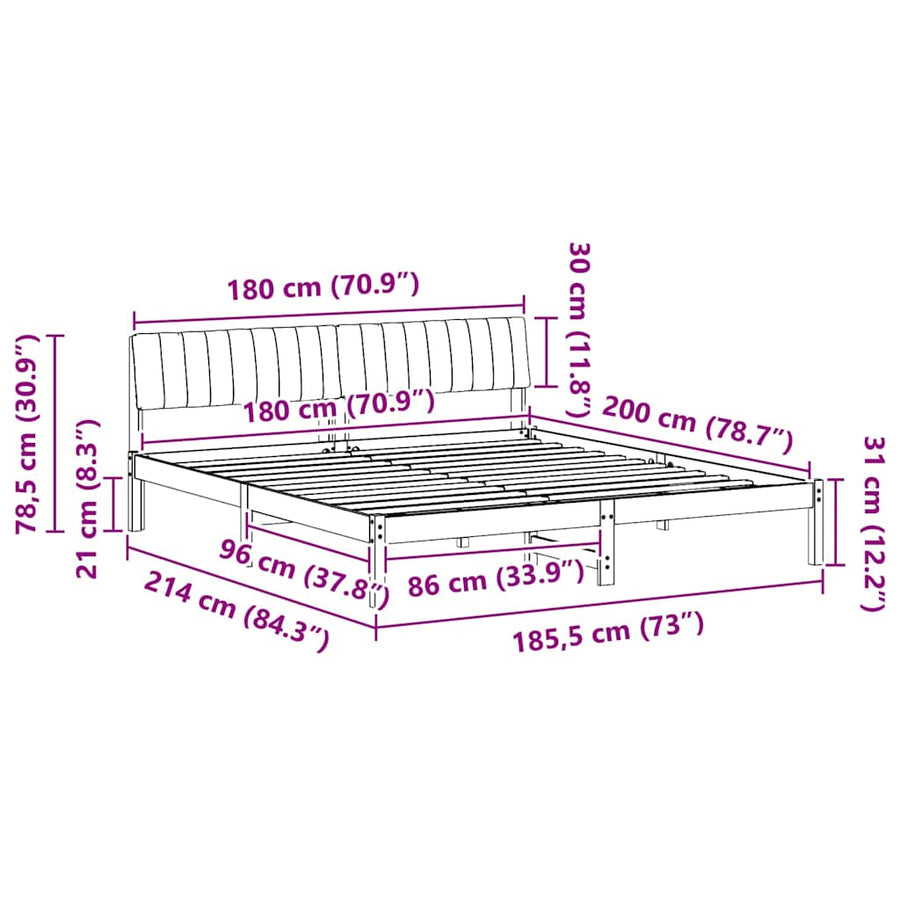 Bedframe Bruin en taupe 180 x 200 cm Massief grenenhout