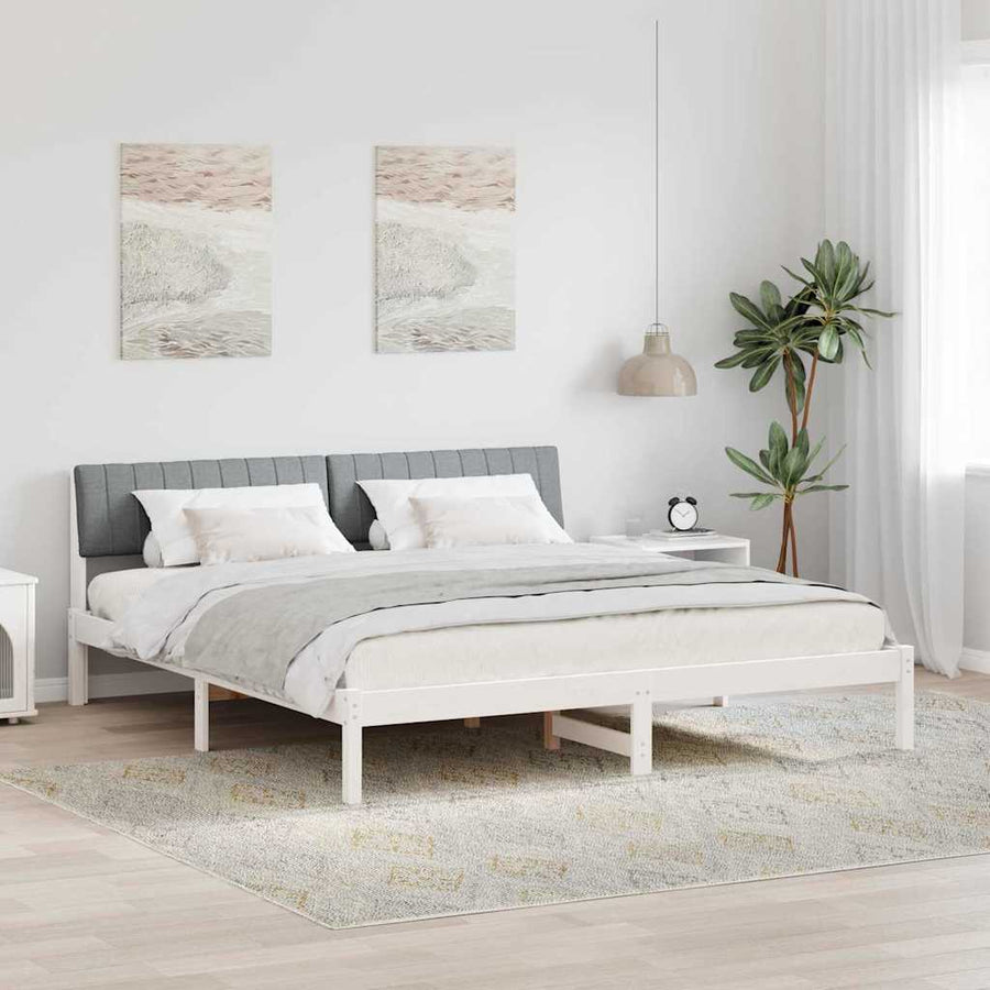 Bedframe Wit en lichtgrijs 180 x 200 cm Massief grenenhout
