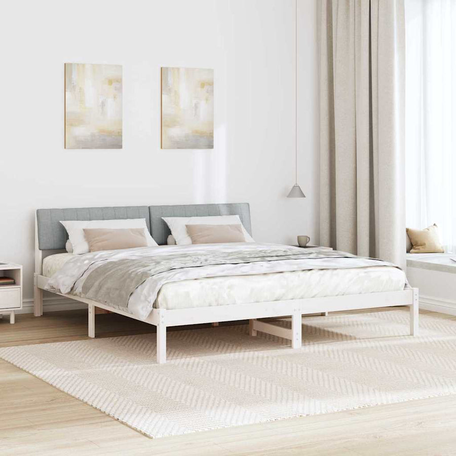 Bedframe Wit en lichtgrijs 180 x 200 cm Massief grenenhout