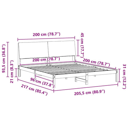 Bedframe Bruin en donkergrijs 200 x 200 cm Massief grenenhout