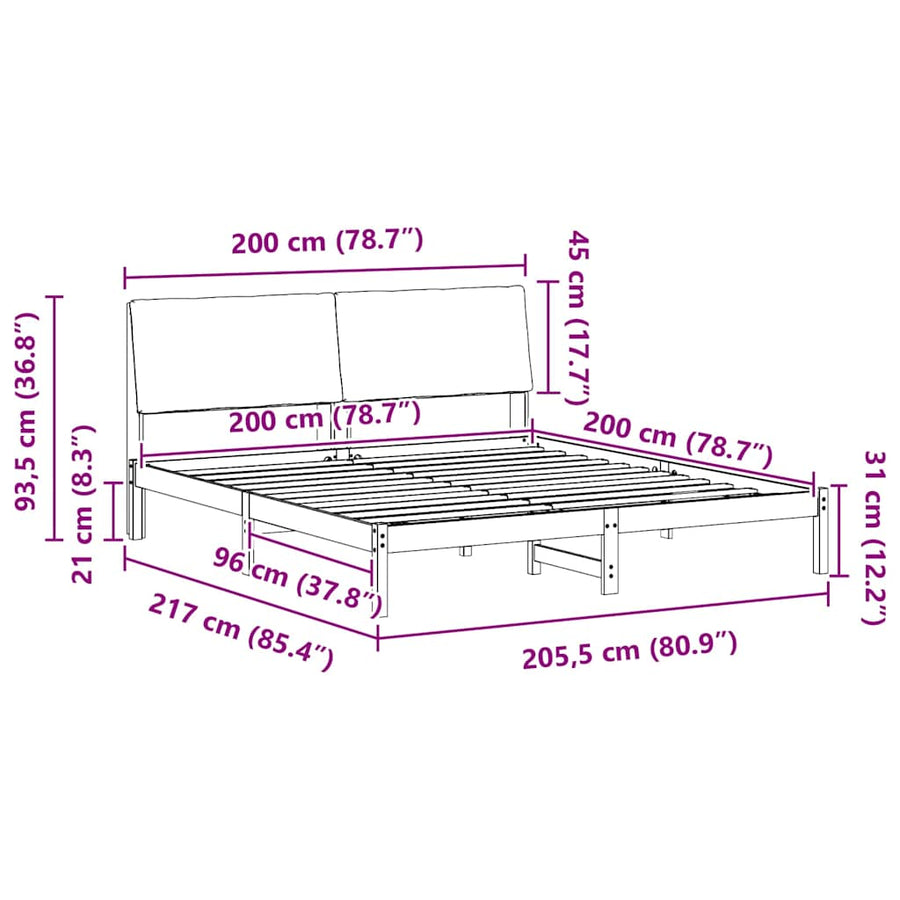 Bedframe Bruin en donkergrijs 200 x 200 cm Massief grenenhout