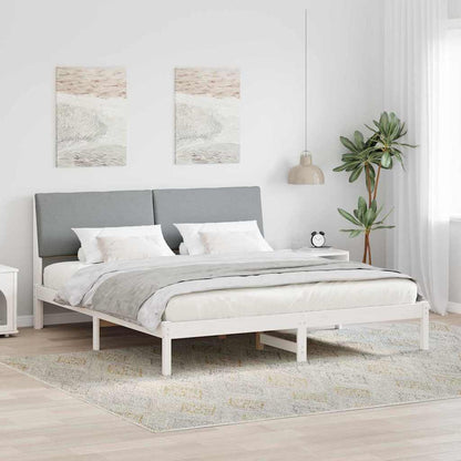Bedframe Wit en lichtgrijs 200 x 200 cm Massief grenenhout