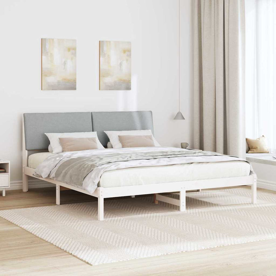 Bedframe Wit en lichtgrijs 200 x 200 cm Massief grenenhout