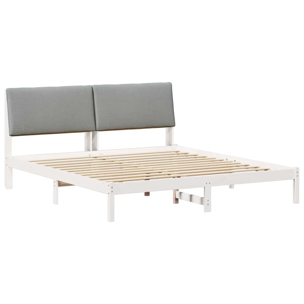 Bedframe Wit en lichtgrijs 200 x 200 cm Massief grenenhout