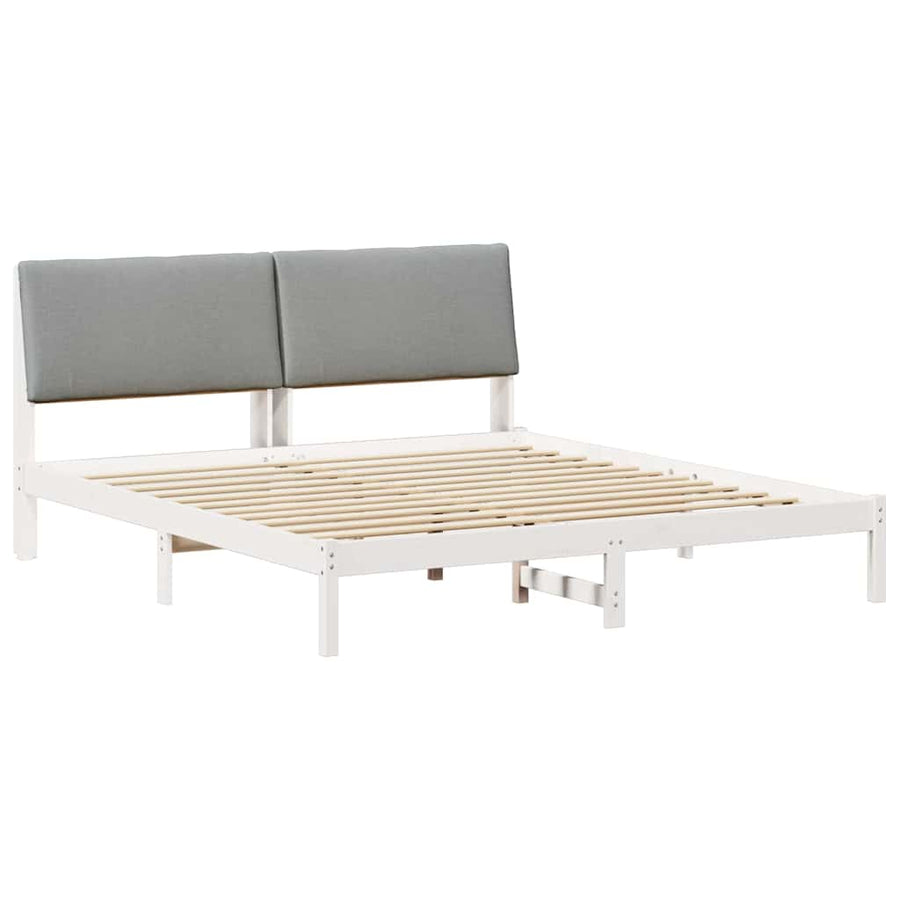 Bedframe Wit en lichtgrijs 200 x 200 cm Massief grenenhout
