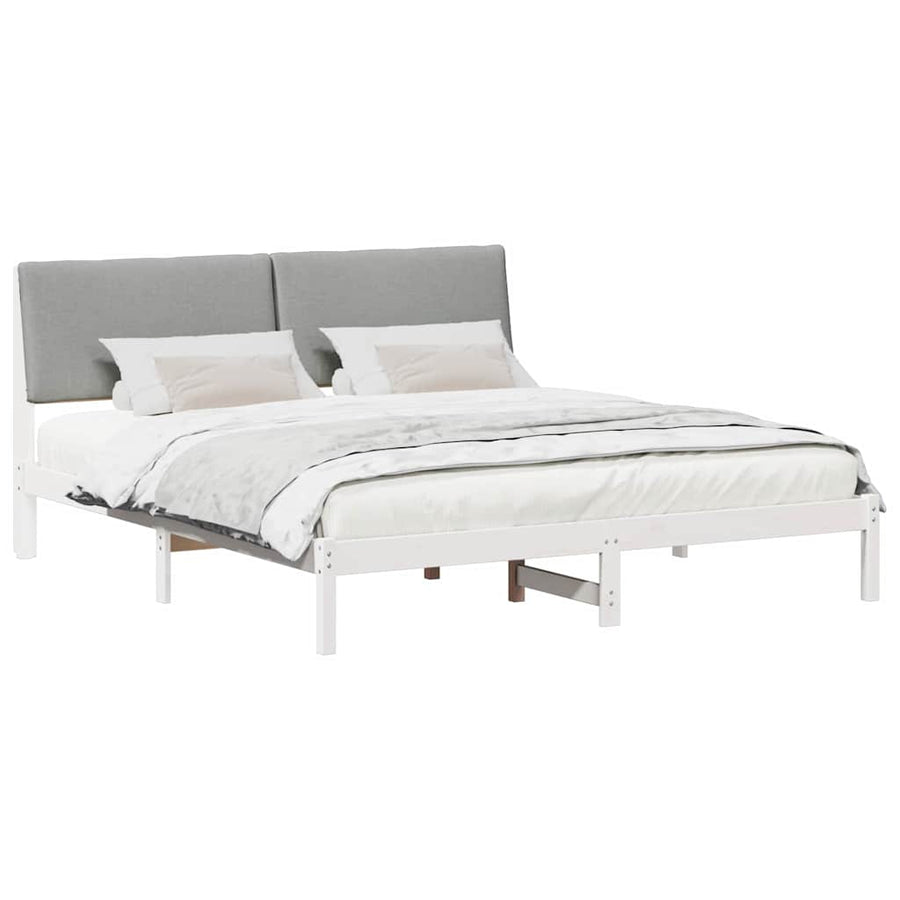 Bedframe Wit en lichtgrijs 200 x 200 cm Massief grenenhout