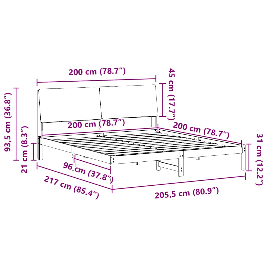 Bedframe Wit en lichtgrijs 200 x 200 cm Massief grenenhout