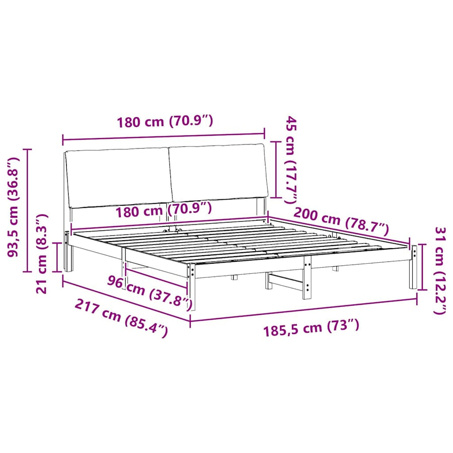 Bedframe Bruin en donkergrijs 180 x 200 cm Massief grenenhout