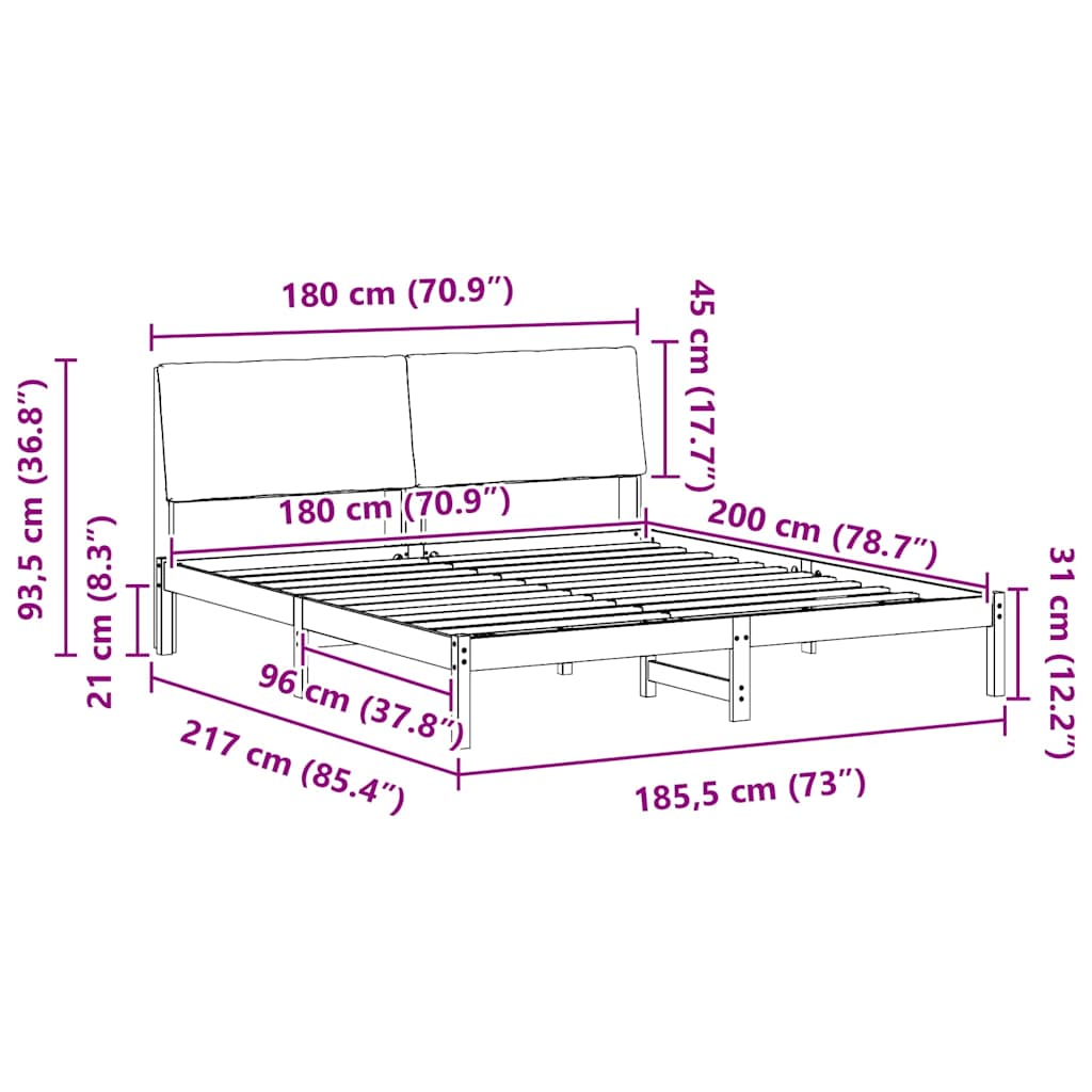Bedframe Bruin en taupe 180 x 200 cm Massief grenenhout