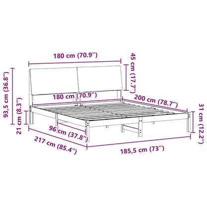 Bedframe Bruin en taupe 180 x 200 cm Massief grenenhout
