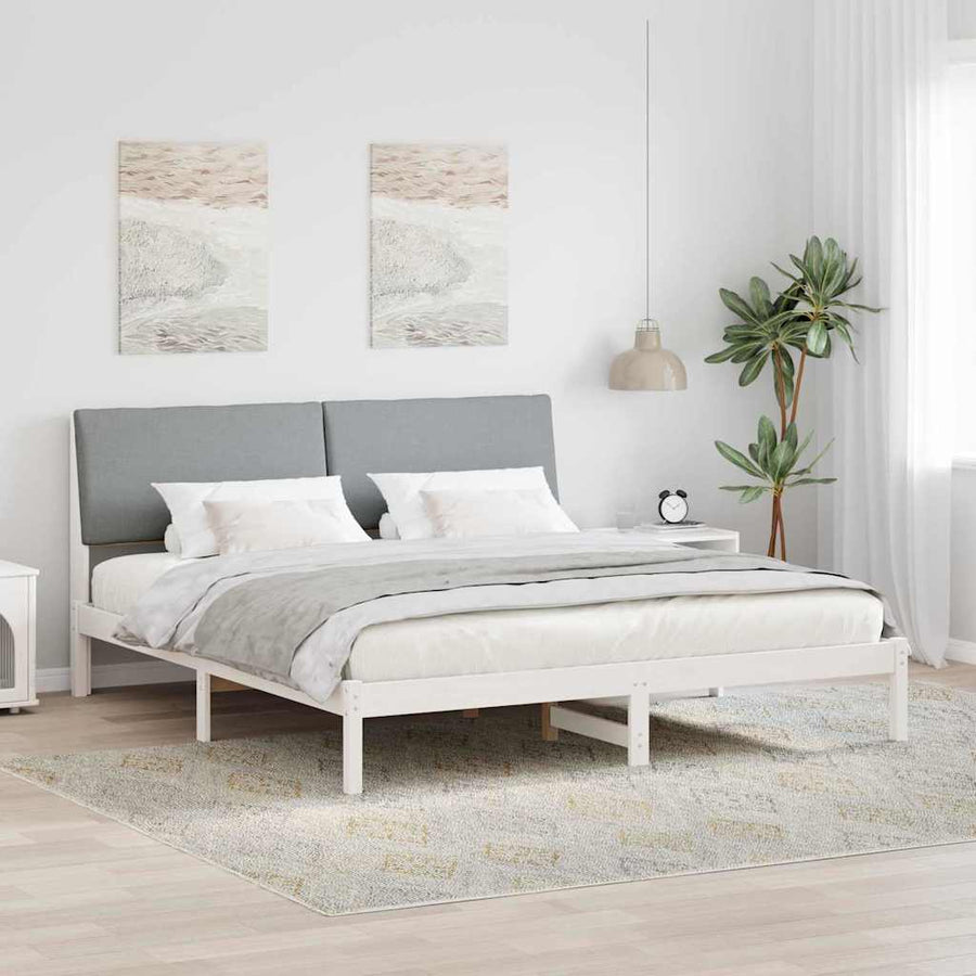 Bedframe Wit en lichtgrijs 180 x 200 cm Massief grenenhout