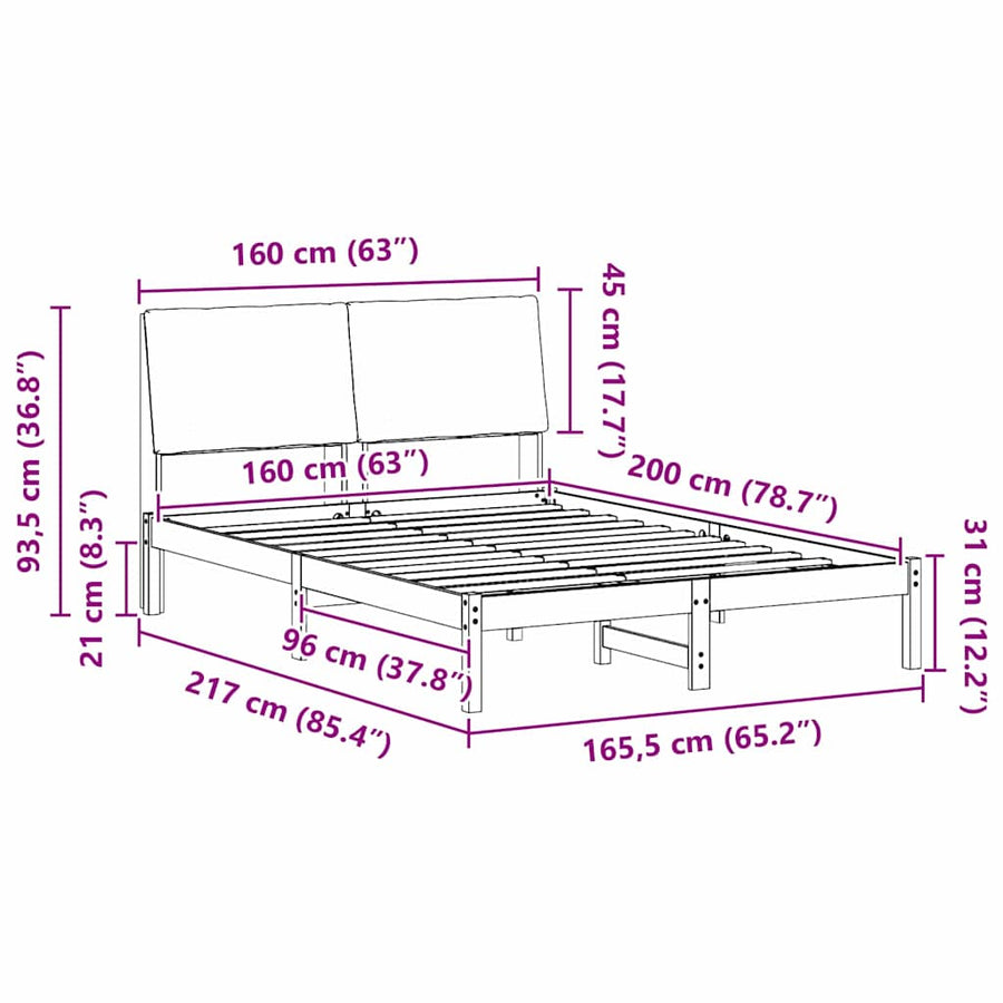 Bedframe Bruin en taupe 160 x 200 cm Massief grenenhout