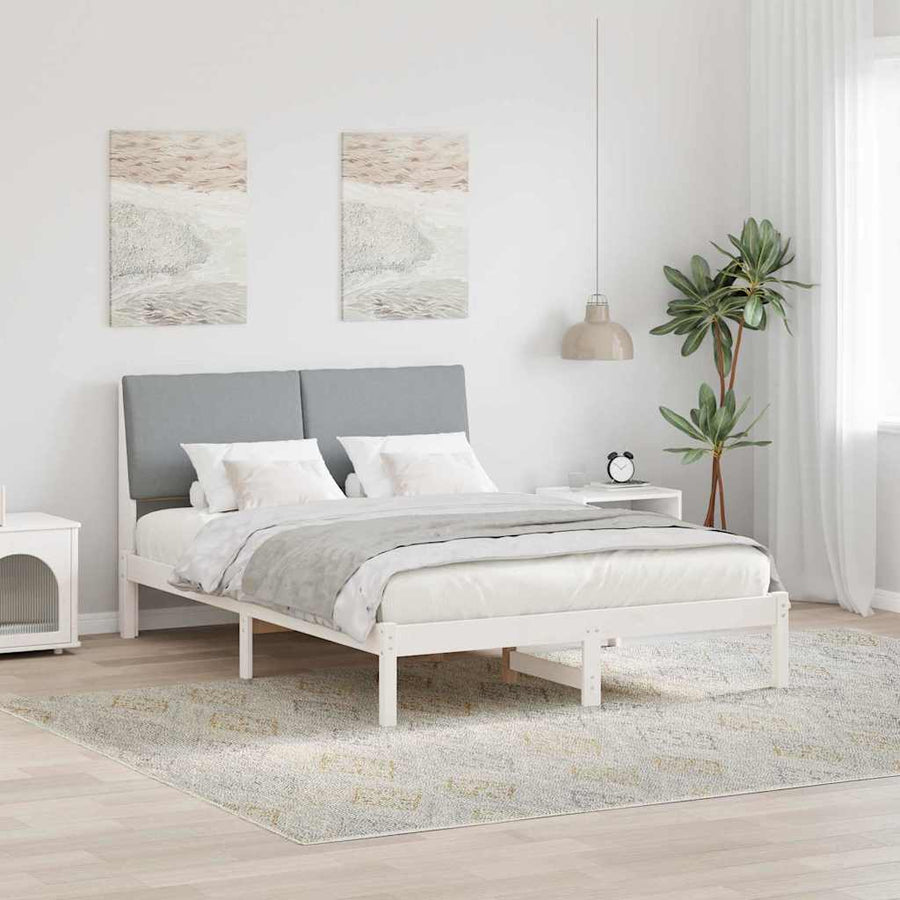 Bedframe Wit en lichtgrijs 150 x 200 cm Massief grenenhout