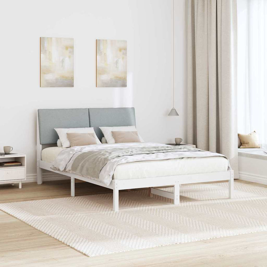 Bedframe Wit en lichtgrijs 150 x 200 cm Massief grenenhout