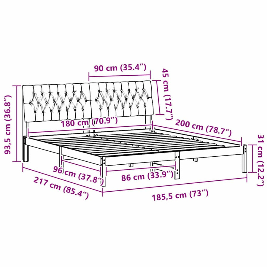 Bedframe met Gevoerd Hoofdgedeelte Bruin 180 x 200 cm