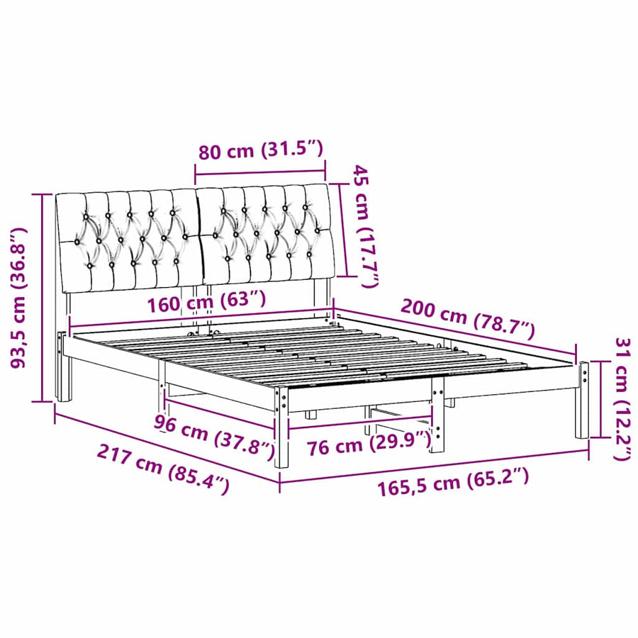 Bedframe met Gevoerd Hoofdgedeelte Bruin 160 x 200 cm