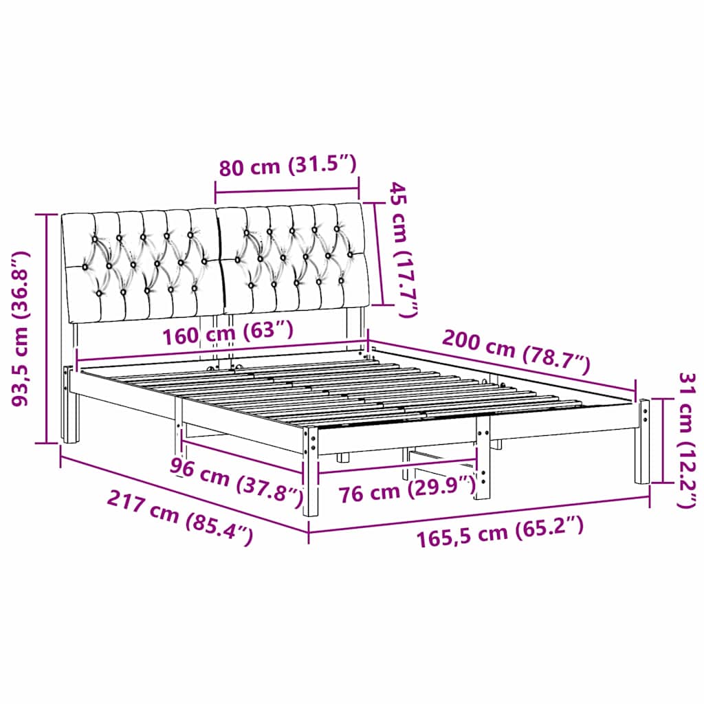 Bedframe met Gevoerd Hoofdgedeelte Bruin 160 x 200 cm