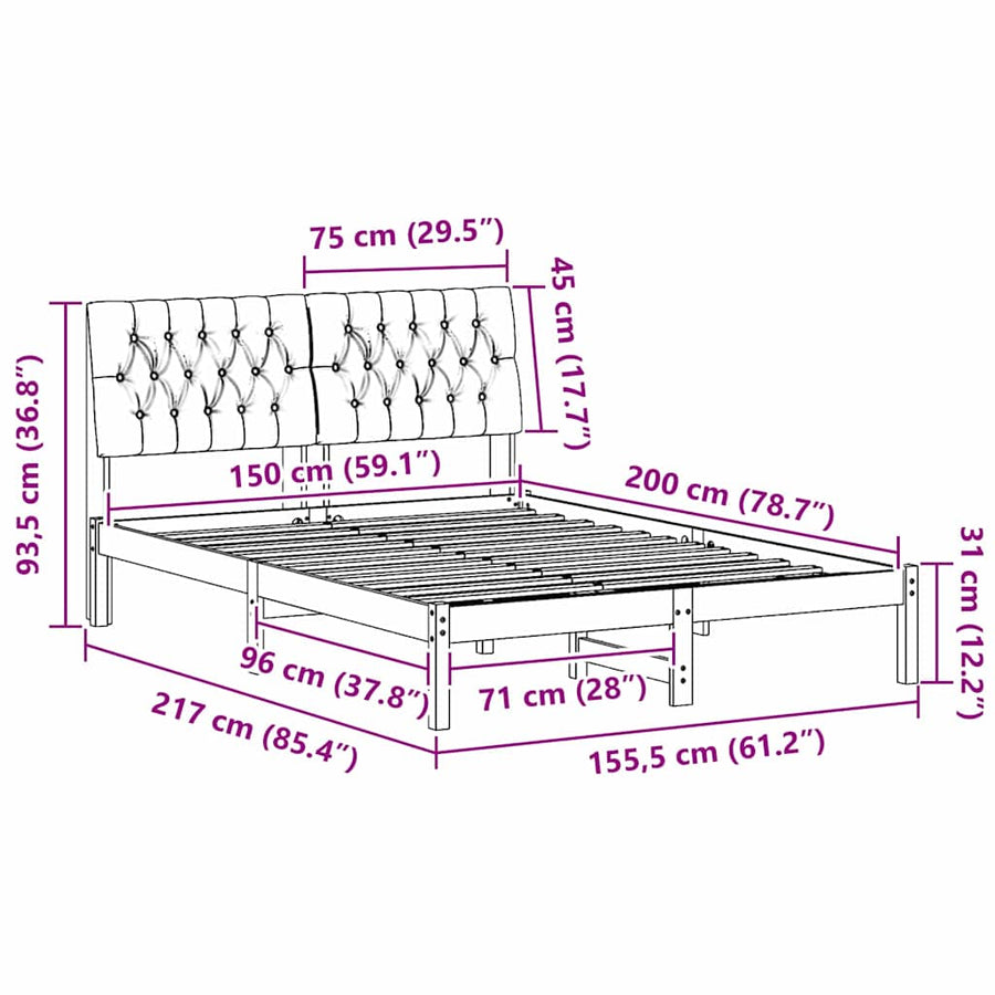 Bedframe met Gevoerd Hoofdgedeelte Bruin 150 x 200 cm