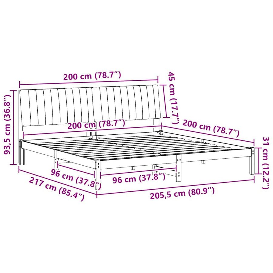 Bedframe met hoofdeinde Wit 200 x 200 cm Stof