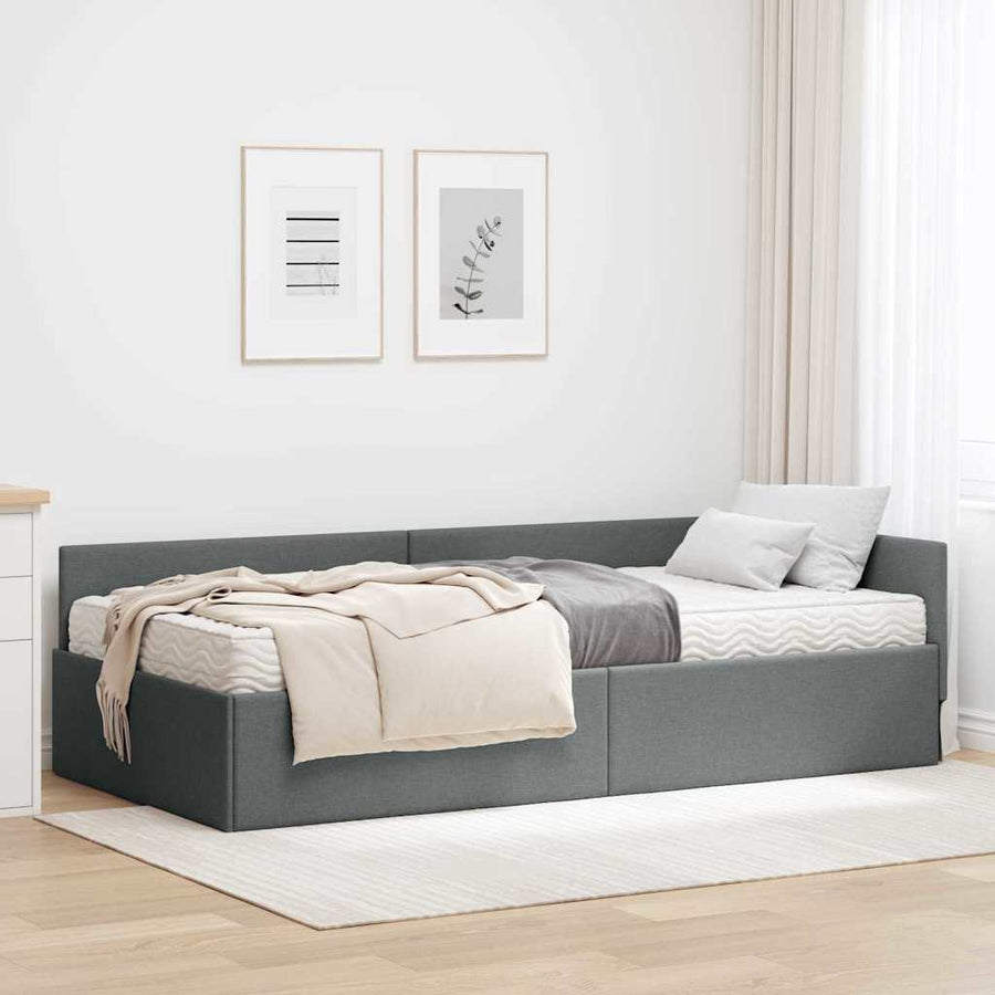Hoekbedframe Met Matras Anders Met Hoofdeinde 2 Pcs Grijs Stof 80 x 200 cm Donkergrijs
