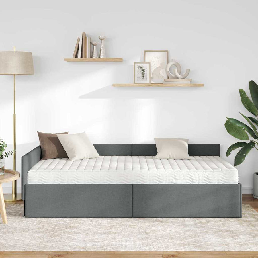 Hoekbedframe Met Matras Anders Met Hoofdeinde 2 Pcs Grijs Stof 80 x 200 cm Donkergrijs