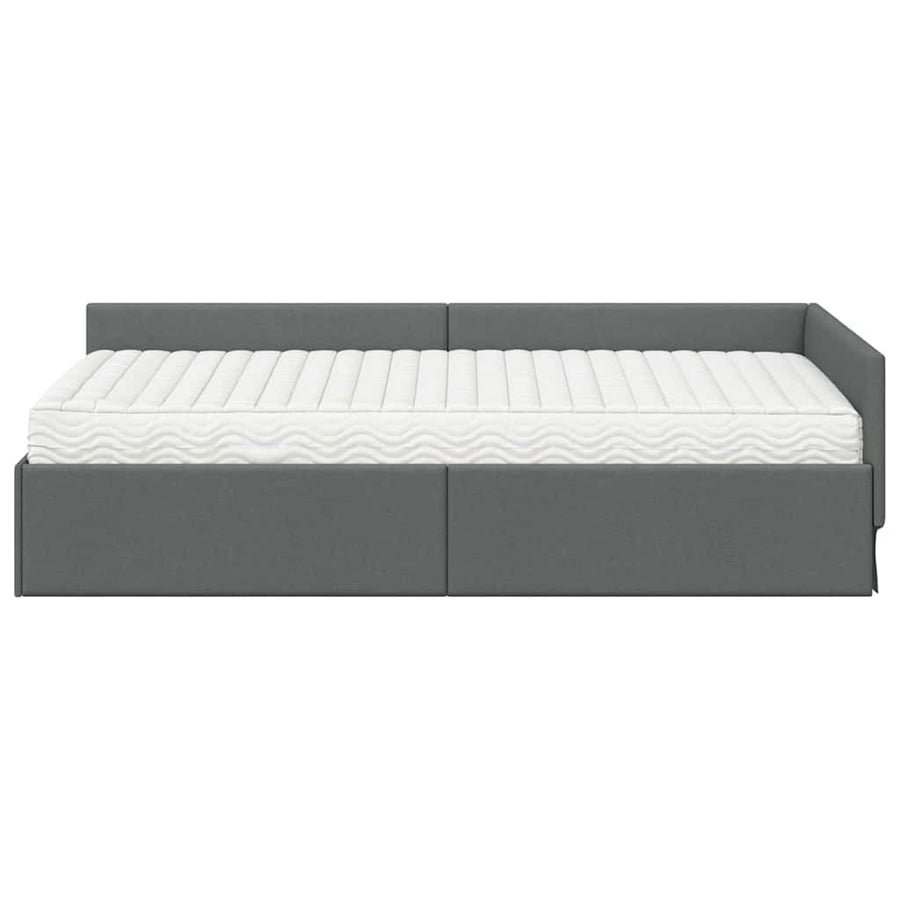 Hoekbedframe Met Matras Anders Met Hoofdeinde 2 Pcs Grijs Stof 80 x 200 cm Donkergrijs