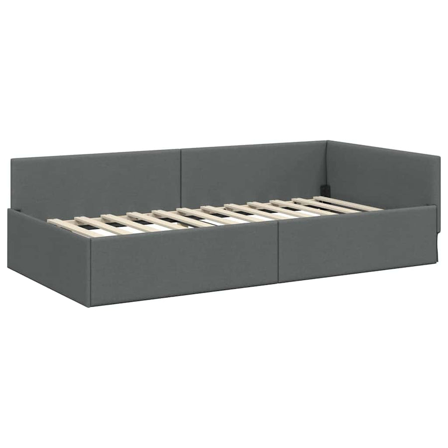 Hoekbedframe Met Matras Anders Met Hoofdeinde 2 Pcs Grijs Stof 80 x 200 cm Donkergrijs