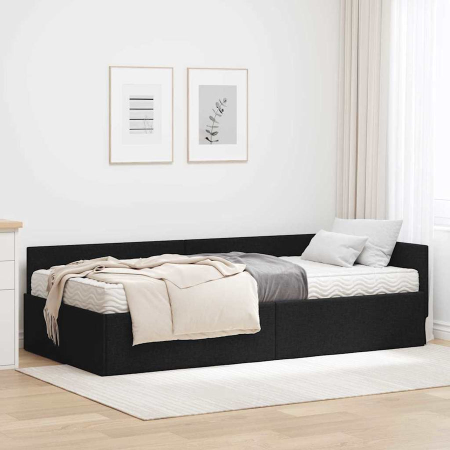 Hoekbedframe Met Matras Anders Met Hoofdeinde 2 Pcs Stof 80 x 200 cm Zwart