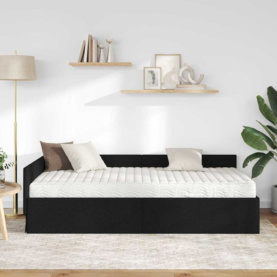 Hoekbedframe Met Matras Anders Met Hoofdeinde 2 Pcs Stof 80 x 200 cm Zwart