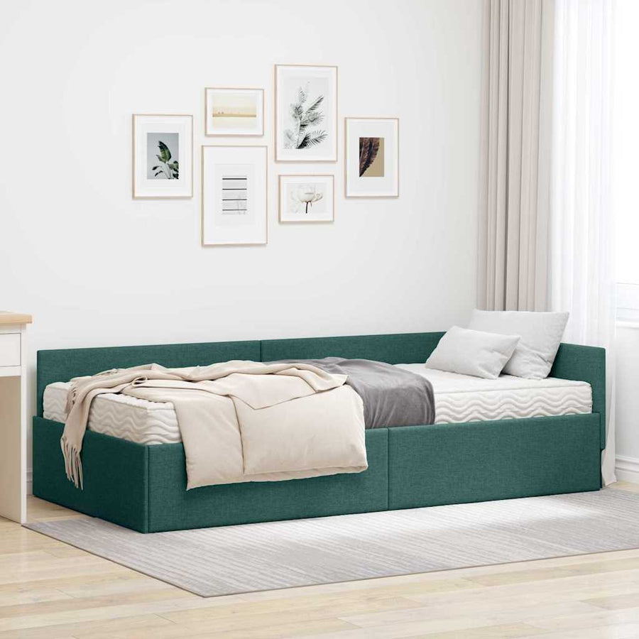 Hoekbedframe Met Matras Anders Met Hoofdeinde 2 Pcs Groen Stof 80 x 200 cm Donkergroen
