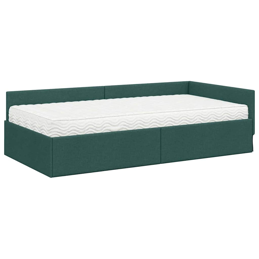 Hoekbedframe Met Matras Anders Met Hoofdeinde 2 Pcs Groen Stof 80 x 200 cm Donkergroen