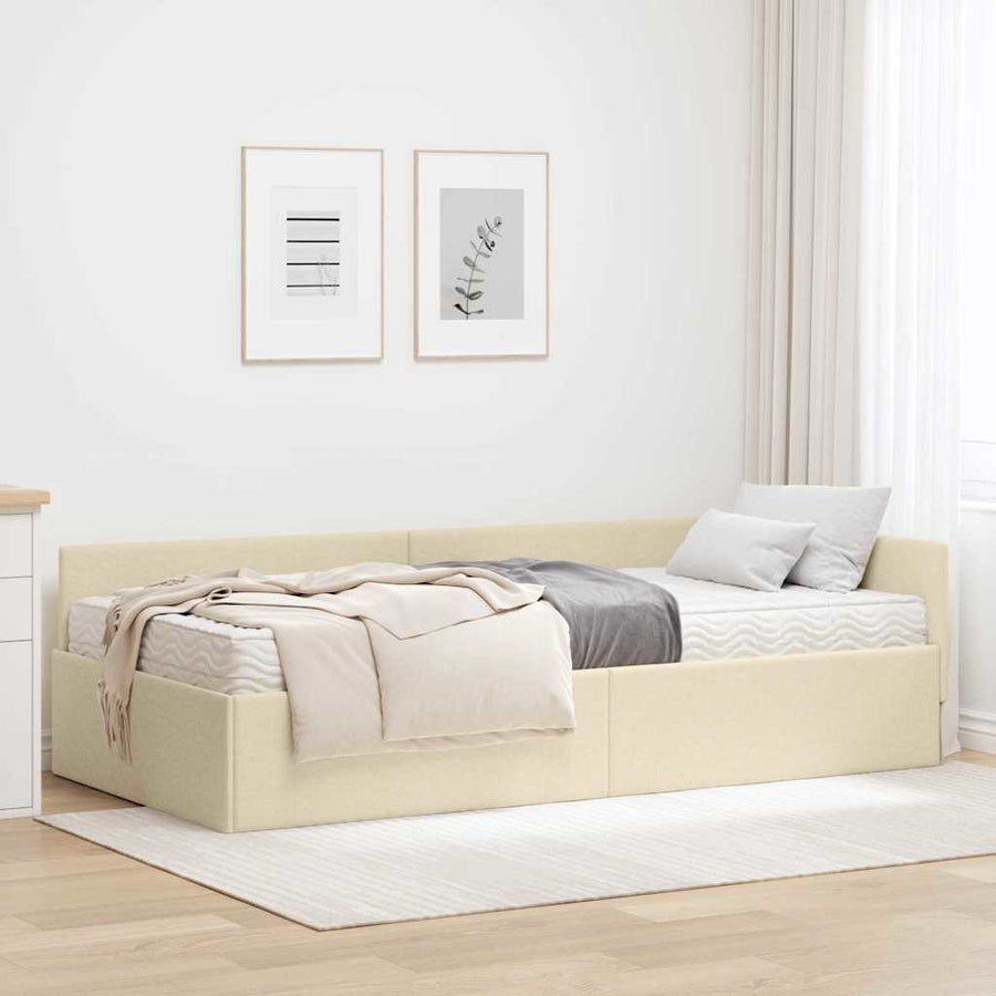 Hoekbedframe Met Matras Anders Met Hoofdeinde 2 Pcs Stof 80 x 200 cm Crème