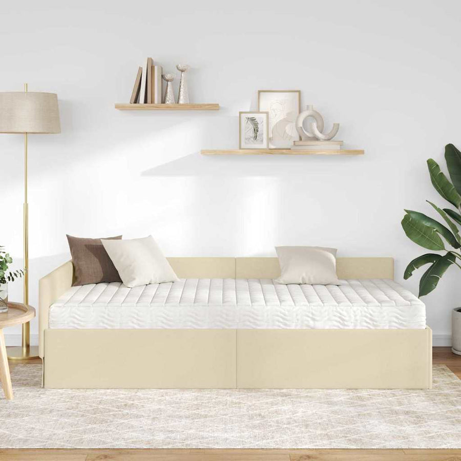 Hoekbedframe Met Matras Anders Met Hoofdeinde 2 Pcs Stof 80 x 200 cm Crème