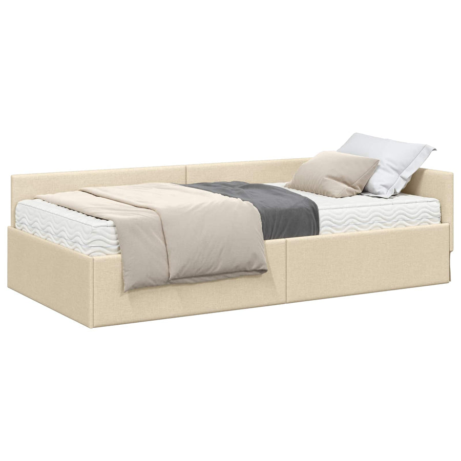 Hoekbedframe Met Matras Anders Met Hoofdeinde 2 Pcs Stof 80 x 200 cm Crème