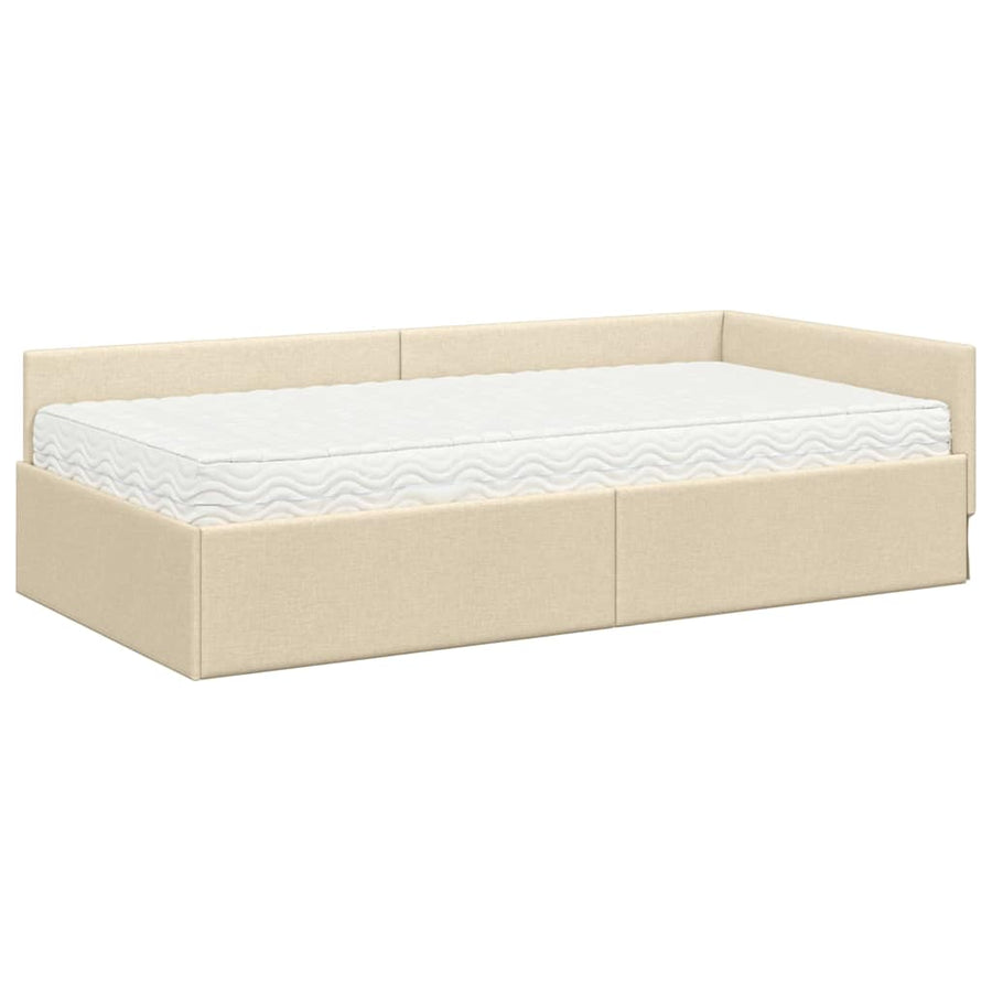 Hoekbedframe Met Matras Anders Met Hoofdeinde 2 Pcs Stof 80 x 200 cm Crème