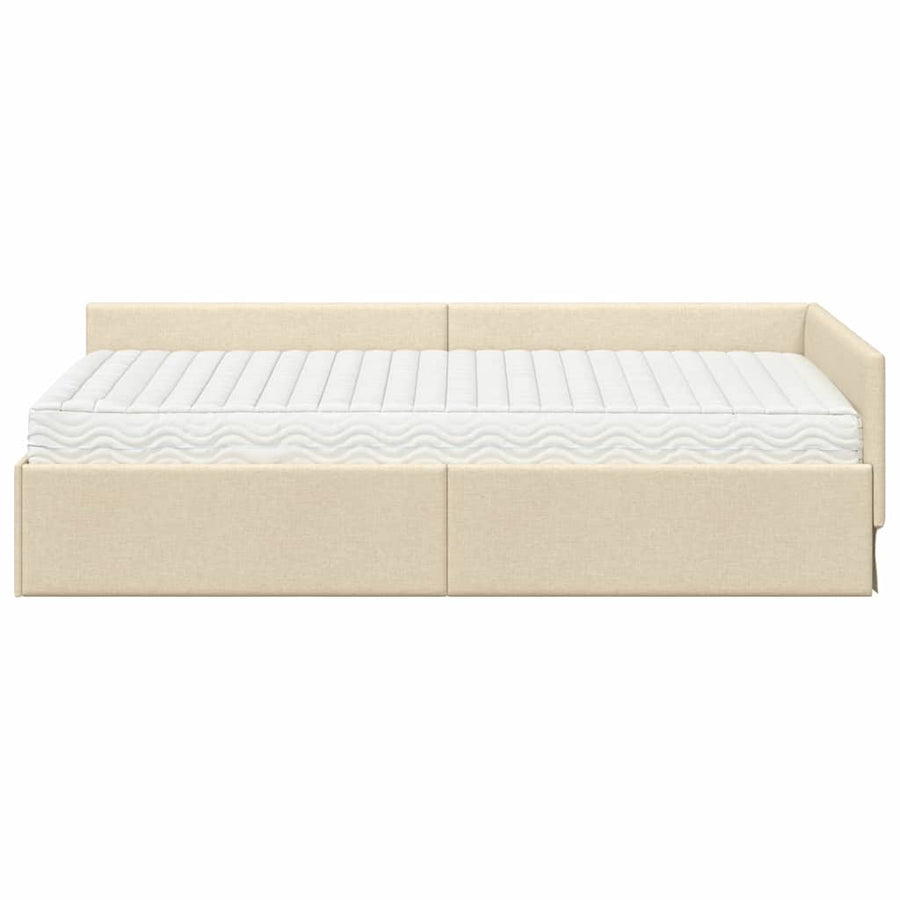 Hoekbedframe Met Matras Anders Met Hoofdeinde 2 Pcs Stof 80 x 200 cm Crème