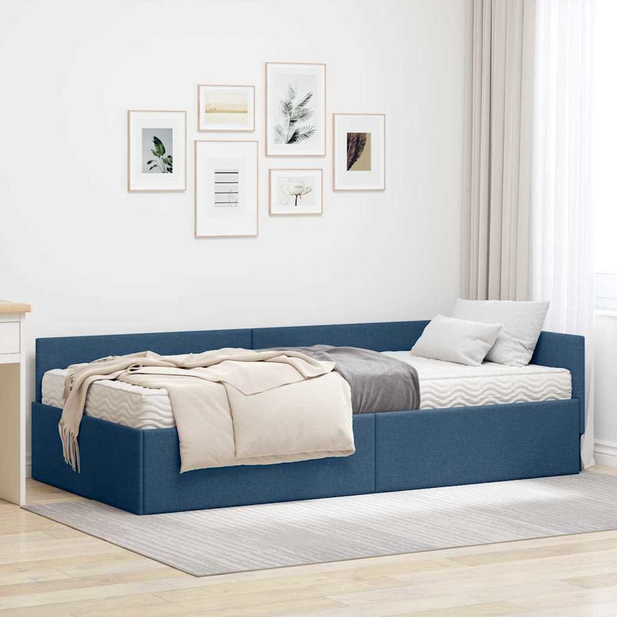 Hoekbedframe Met Matras Anders Met Hoofdeinde 2 Pcs Stof 80 x 200 cm Blauw