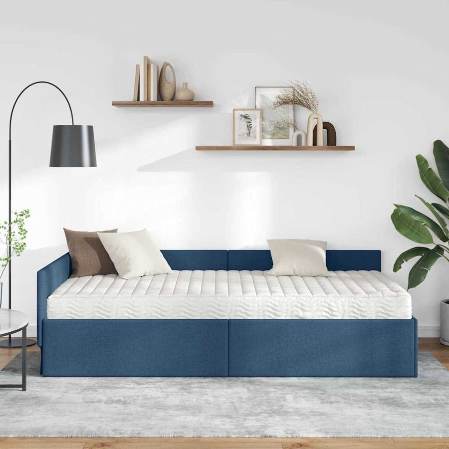 Hoekbedframe Met Matras Anders Met Hoofdeinde 2 Pcs Stof 80 x 200 cm Blauw