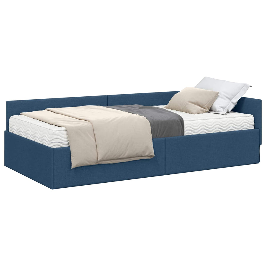 Hoekbedframe Met Matras Anders Met Hoofdeinde 2 Pcs Stof 80 x 200 cm Blauw