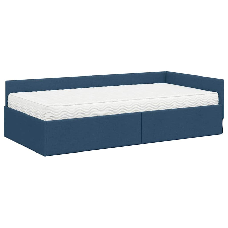 Hoekbedframe Met Matras Anders Met Hoofdeinde 2 Pcs Stof 80 x 200 cm Blauw