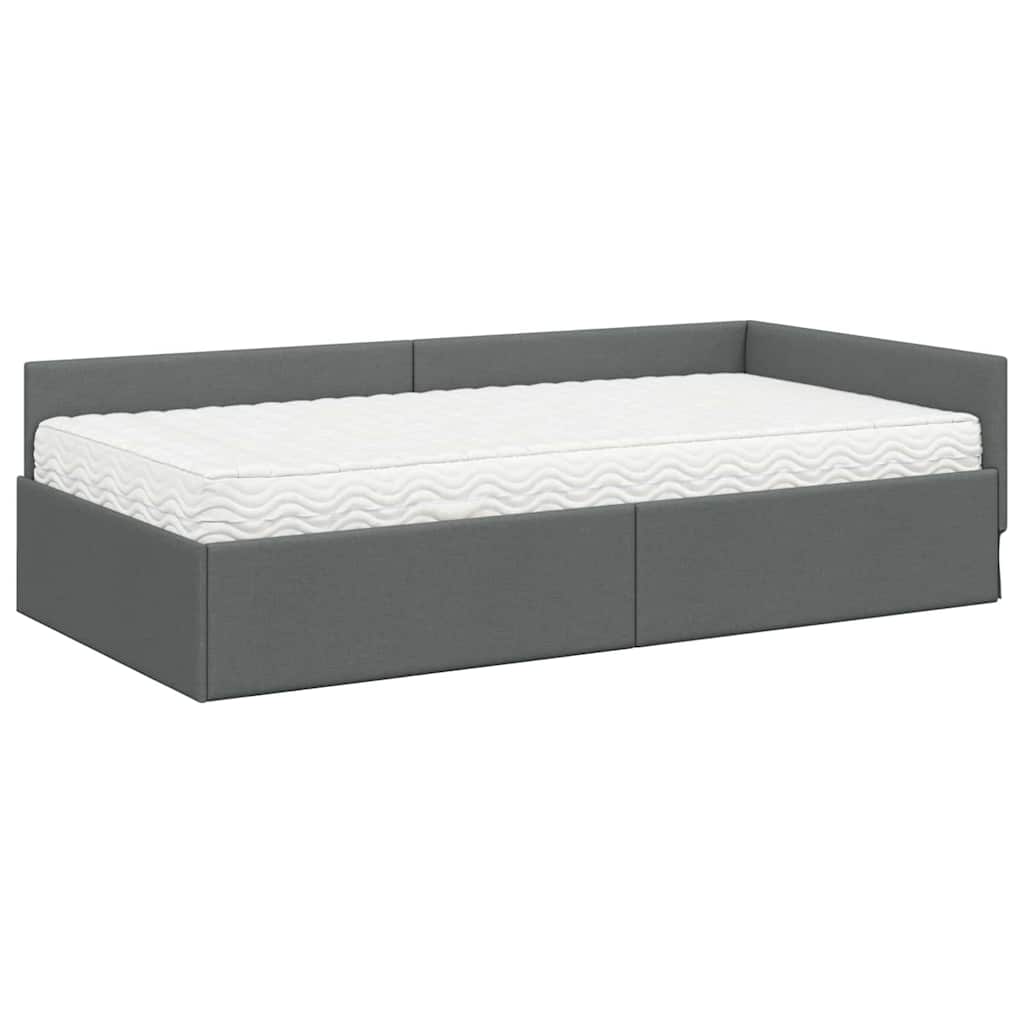 Hoekbedframe Met Matras Anders Met Hoofdeinde 2 Pcs Grijs Stof 90 x 190 cm Donkergrijs