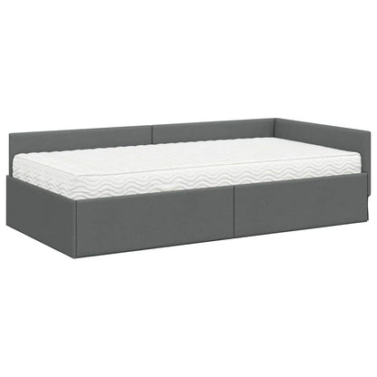 Hoekbedframe Met Matras Anders Met Hoofdeinde 2 Pcs Grijs Stof 90 x 190 cm Donkergrijs