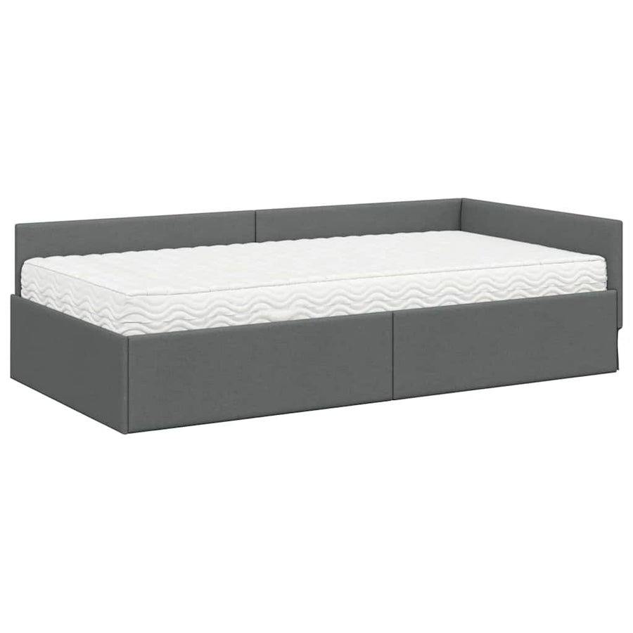 Hoekbedframe Met Matras Anders Met Hoofdeinde 2 Pcs Grijs Stof 90 x 190 cm Donkergrijs