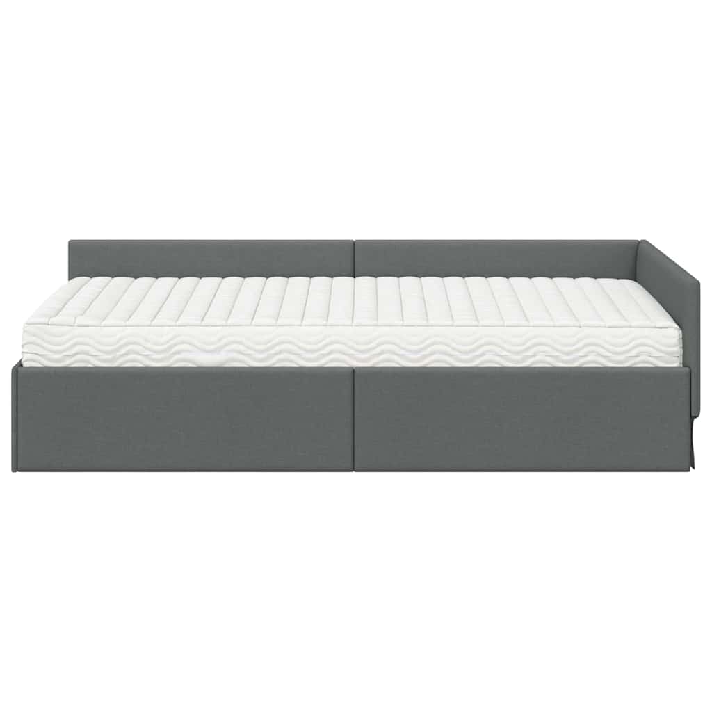 Hoekbedframe Met Matras Anders Met Hoofdeinde 2 Pcs Grijs Stof 90 x 190 cm Donkergrijs