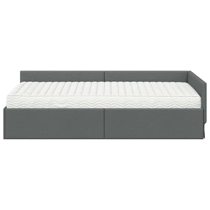Hoekbedframe Met Matras Anders Met Hoofdeinde 2 Pcs Grijs Stof 90 x 190 cm Donkergrijs